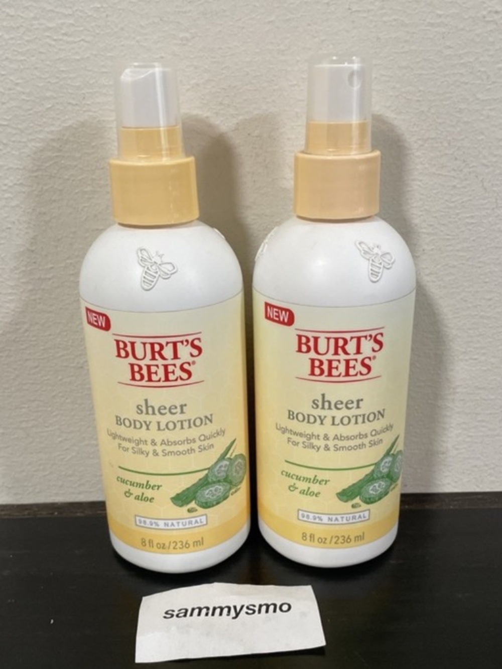 BURT'S BEES SHEER BODY LOTION Cucumber & Aloe For Silky & Smooth Skin 8 oz. x2